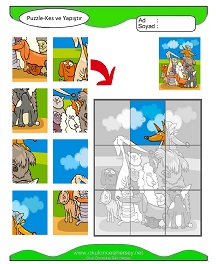 Puzzle Kes Yapıştır Çalışma Sayfaları